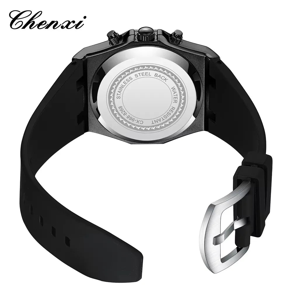 CHENXI Watch for Men 968 Classic Silicone Quartz Watches Moon Phase Chronograph Wristwatches Bracelet Relojes Hombre Montres