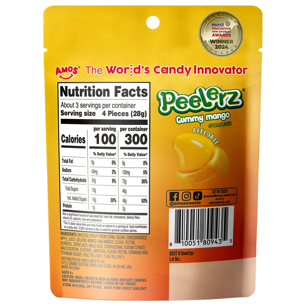 Amos Peelerz Candy Sweets 3oz Soft Candy Peelable Gummies Jelly Fruit Peeling Mango Gummy Candy