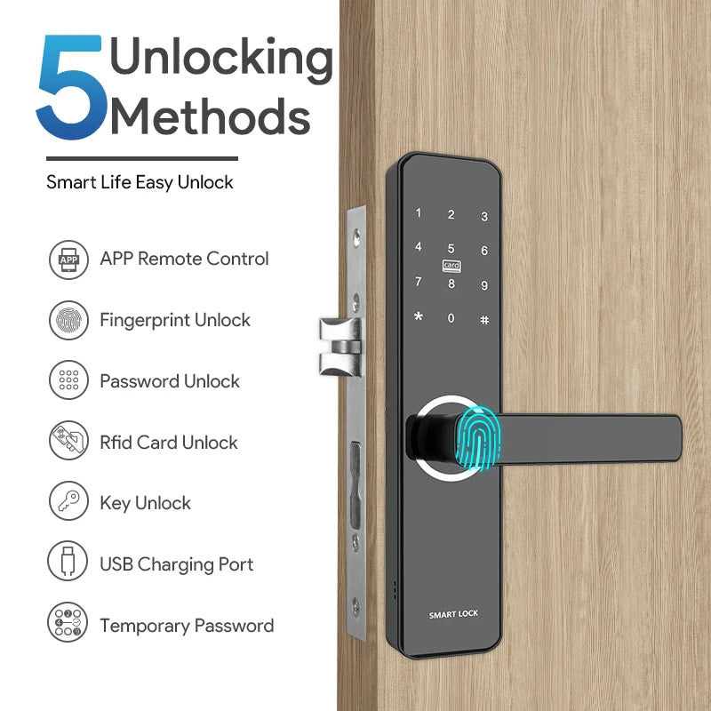 New Cerradura Serrure Intelligente Biometric Digital Combination Finger Print Password Ttlock Smart Door Lock for Wooden Doors