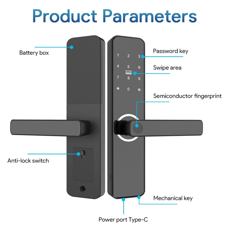 New Cerradura Serrure Intelligente Biometric Digital Combination Finger Print Password Ttlock Smart Door Lock for Wooden Doors