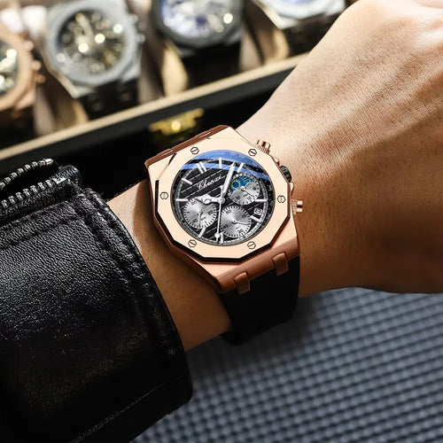 CHENXI Watch for Men 968 Classic Silicone Quartz Watches Moon Phase Chronograph Wristwatches Bracelet Relojes Hombre Montres
