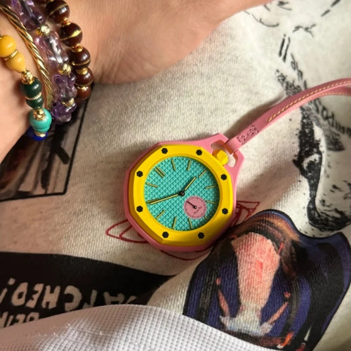 CILOA Octagonal Pocket Watch Necklace Multiple Color Options Leather Lanyard Casual Hanging Watch
